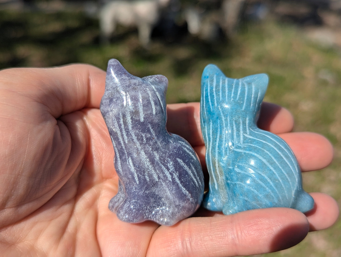 Cat Lepidolite and Blue Aventurine carving - 80g