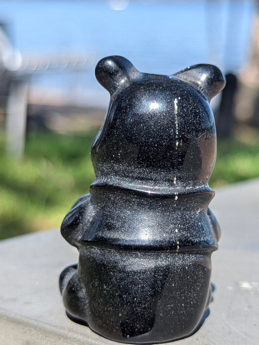 Winnie-the-Pooh with Honey - Black Obsidian Carving - 2.3"
