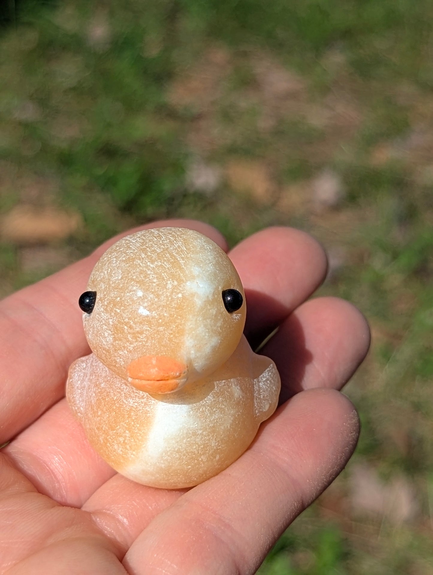 Rubber Duck Orange Calcite Carving