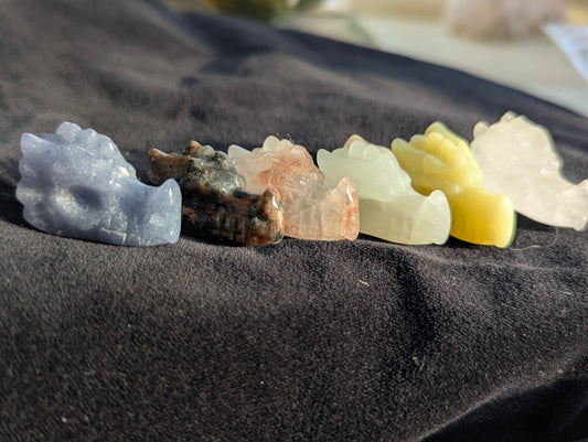 Dragon Head Carvings - Totem - 1" choose your mineral