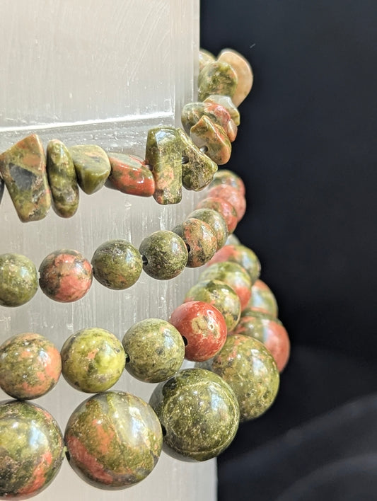 Unakite Bracelets – Chip, 7mm, 8mm & 12mm Natural Beads