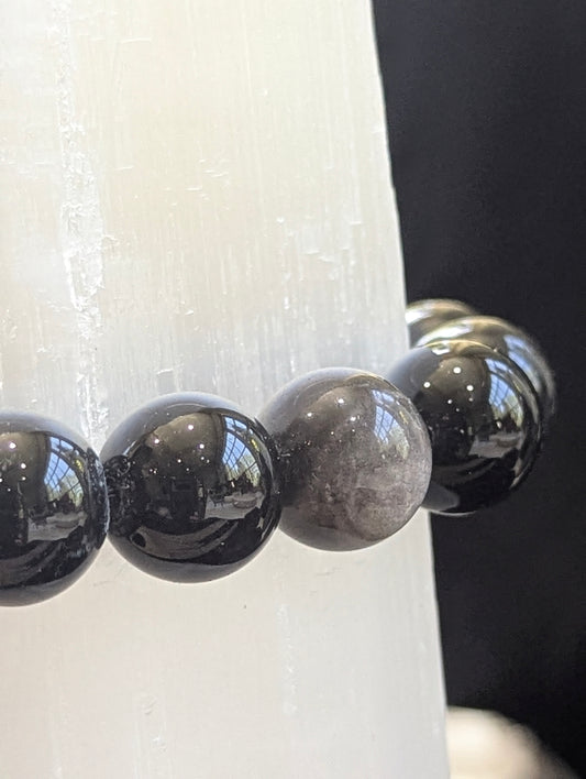 Silver Obsidian Bracelet — 8mm & 12mm Moonlit Sheen