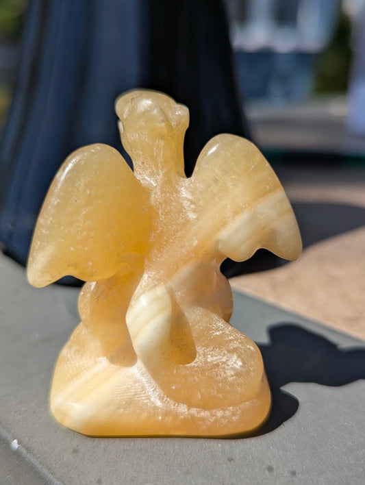Orange Calcite Charizard, Lizardon Carving ~ 2in., 165g