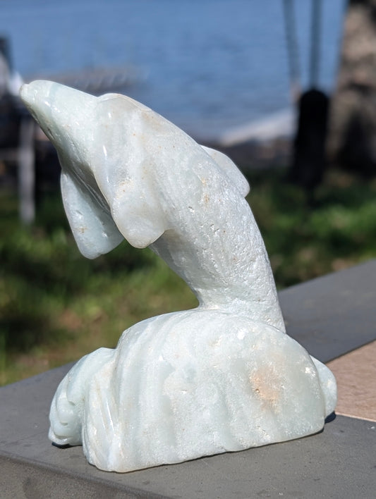 Banded Blue Calcite Dolphin - Hand-Carved - 4"