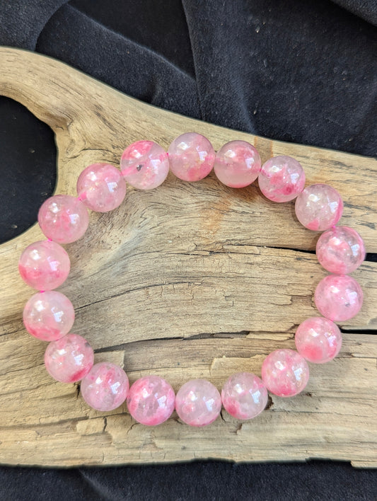 Ice Rhodonite Round Bead Bracelet – 8mm Natural Pink Silicate | AA Grade