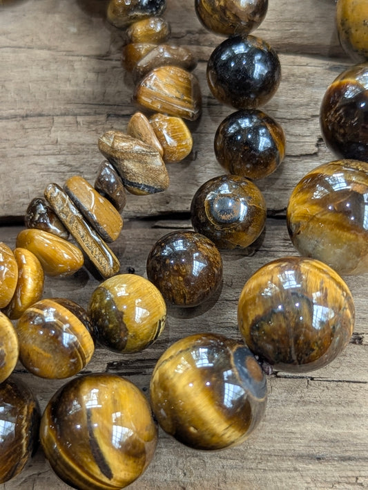 Bracelet Œil de Tigre Jaune – Perles Rondes Polies 8MM et Éclats
