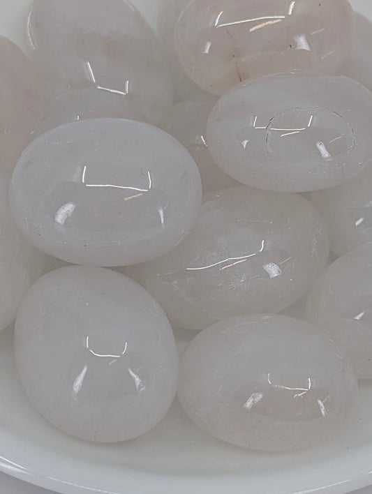 Close-up of soft pink Rose Quartz tumbles