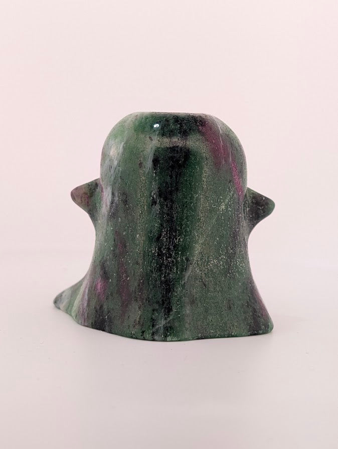 Ruby in zoisite ghost carving – back view