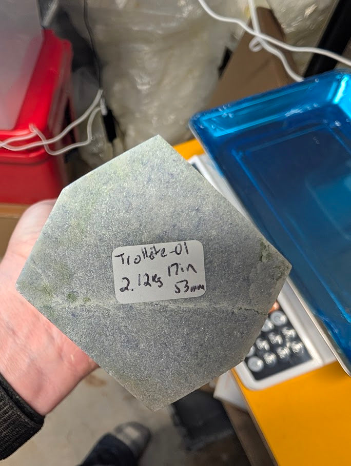 large 17-inch Brazilian Trollite tower showing blue-green zoning