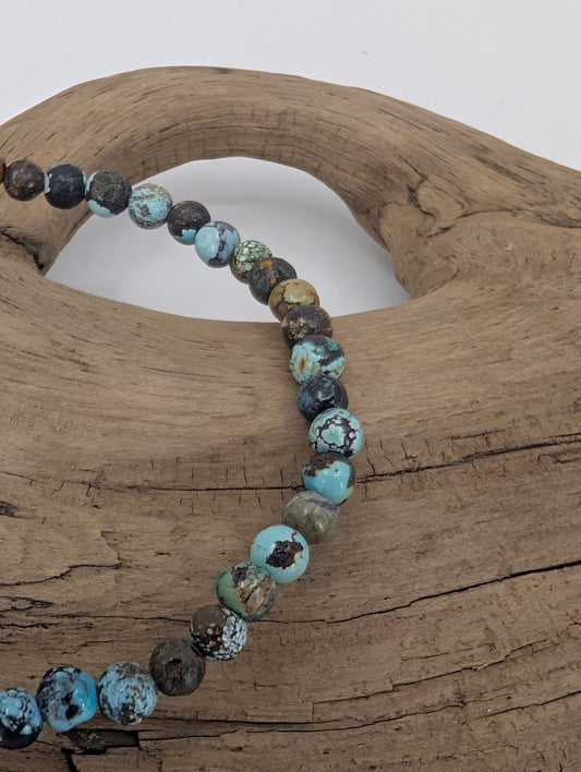 Close-up of turquoise bracelet showing matrix and color variation