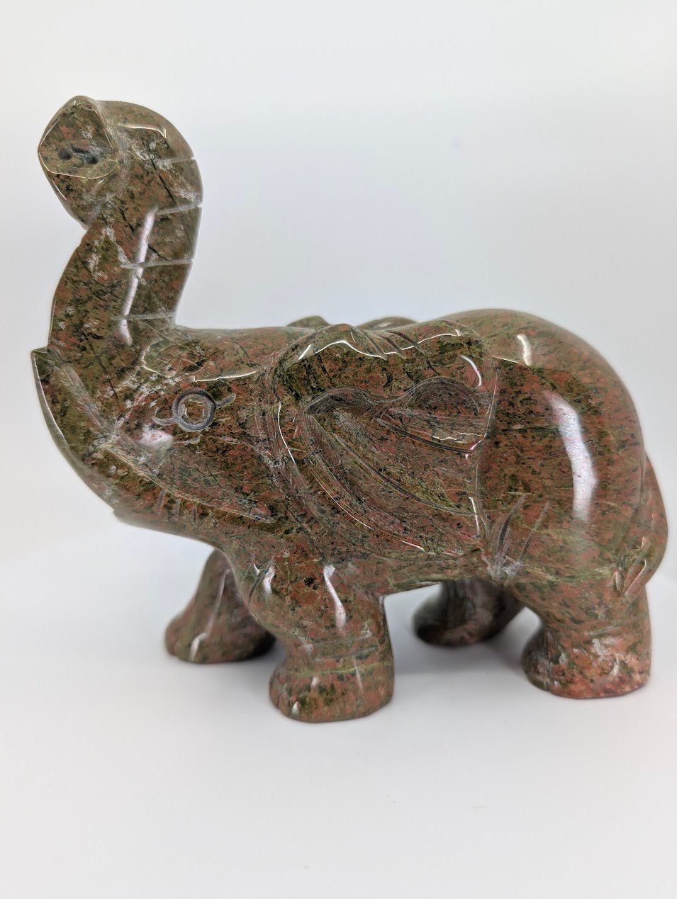 Right side of Unakite elephant with high polish