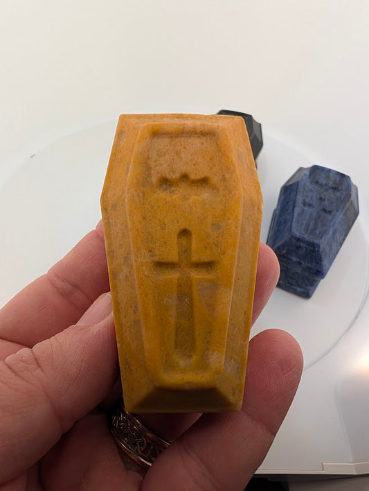 Yellow Jasper crystal coffin close-up
