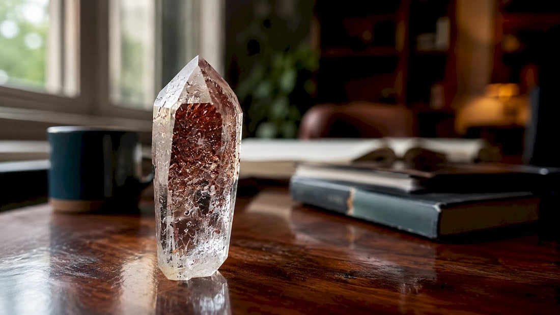 Close-up of phantom quartz crystal with visible internal outline