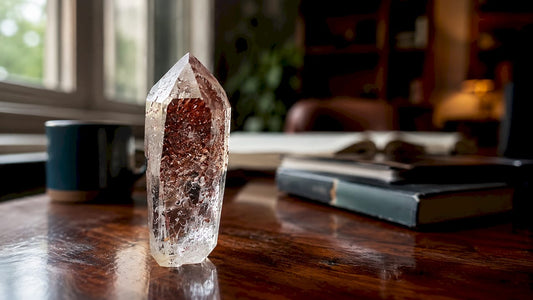 Close-up of phantom quartz crystal with visible internal outline
