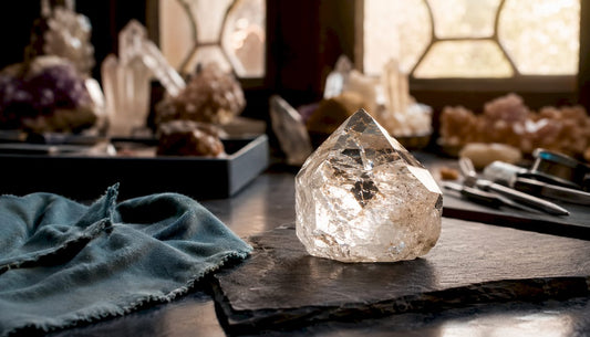 Close-up of quartz crystal with window face facet