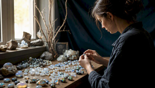 Polished opal and opalite stones side by side
