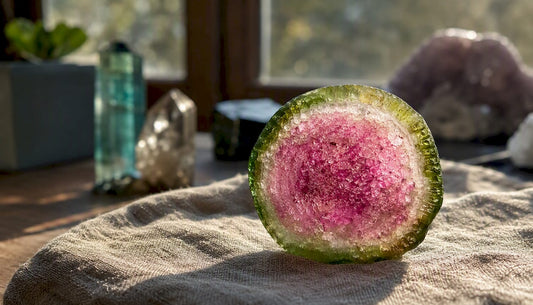Close-up of watermelon tourmaline crystal slice