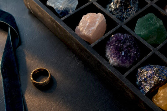 Cropped crystals arranged for zodiac sign matching