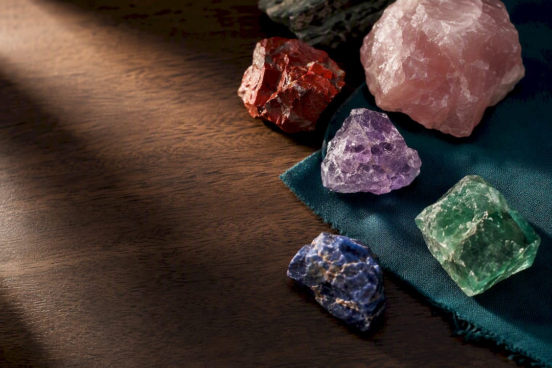 Assorted crystals arranged for love intentions