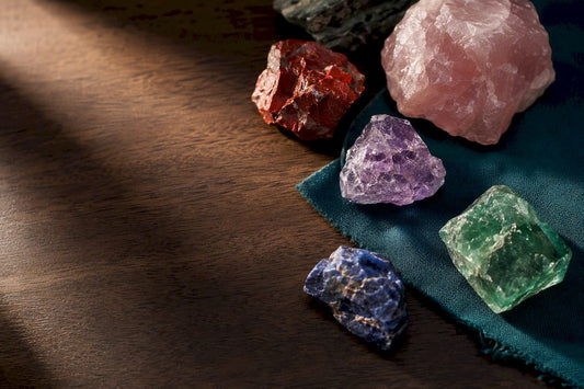 Assorted crystals arranged for love intentions