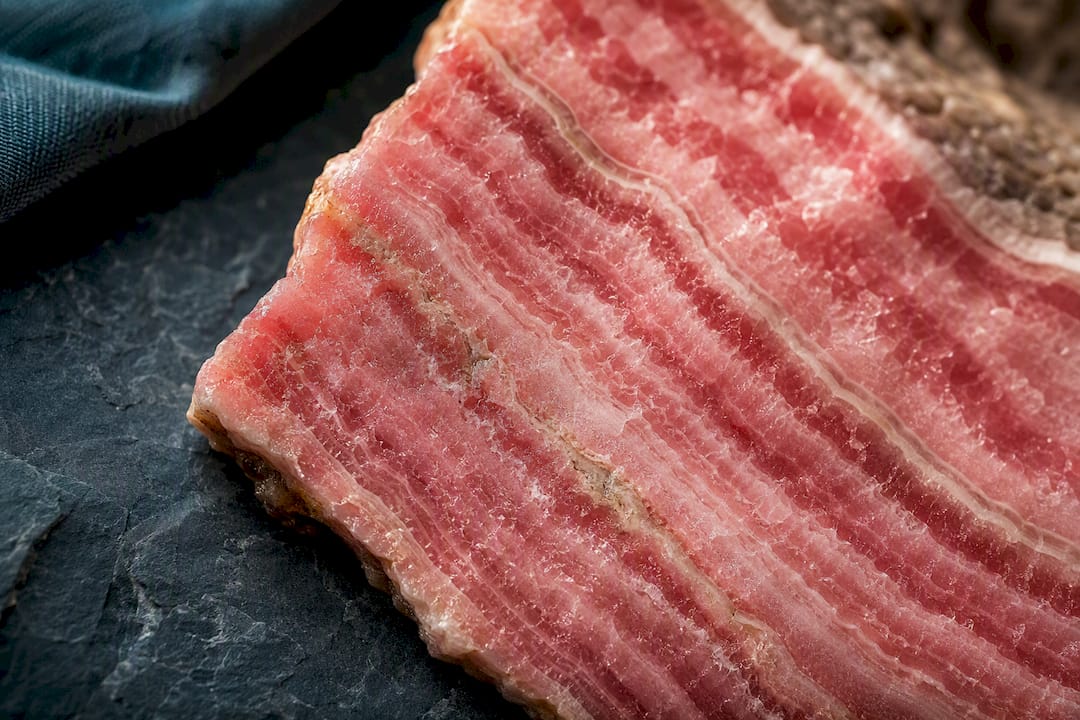Close detail of pink rhodochrosite banding