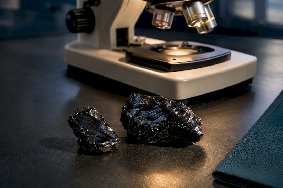 Anonymous glass fragments beside laboratory microscope