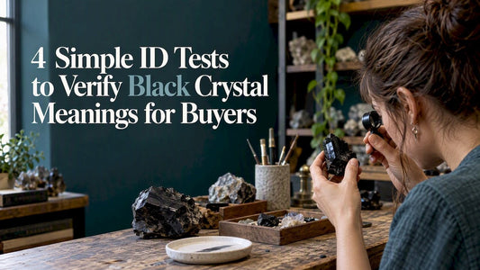 Buyer examining a black crystal with loupe