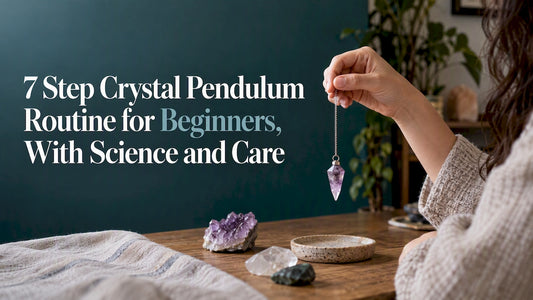 Beginner holding a crystal pendulum over a table