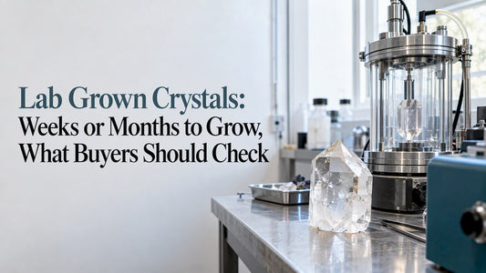 Lab-grown crystal beside growth chamber
