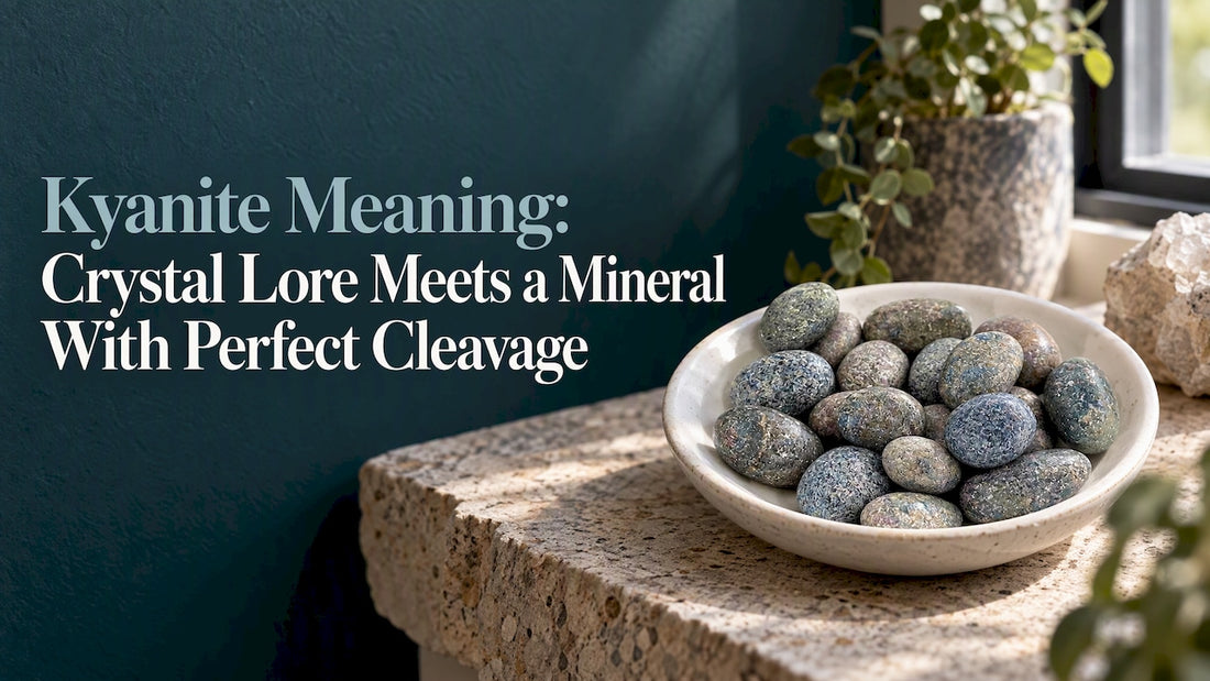 Blue kyanite tumbled stone in gallery alcove