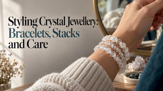 Crystal bracelets styled together on a wrist