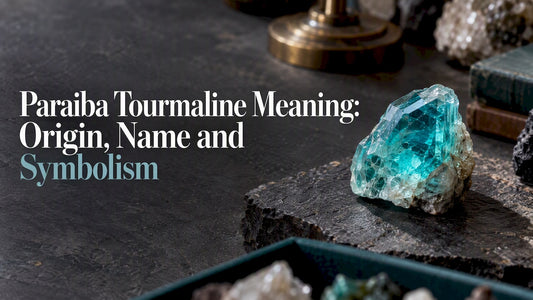 Blue-green Paraiba tourmaline gemstone on stone