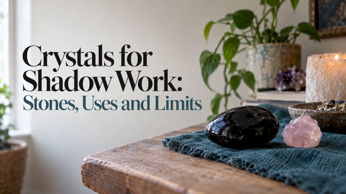 Obsidian and rose quartz on teal linen