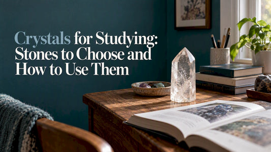 Clear quartz point beside an open study book