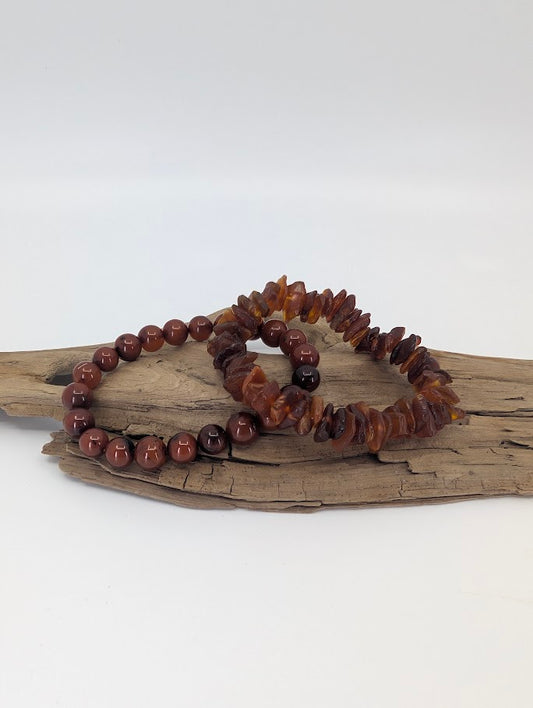 Baltic Amber Bracelets Russian Origin – polished 8mm and natural chip bracelets front view