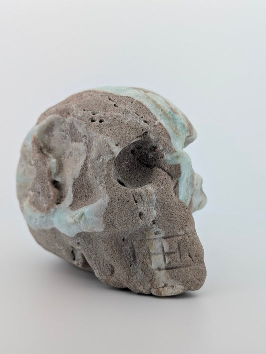 Blue Aragonite Crystal Skull ~500g hand-carved mineral carving