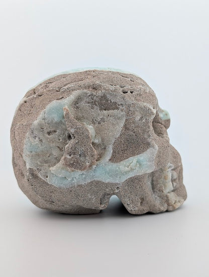 Blue Aragonite Crystal Skull ~500g hand-carved mineral carving