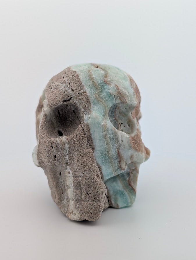 Blue Aragonite Crystal Skull ~500g hand-carved mineral carving