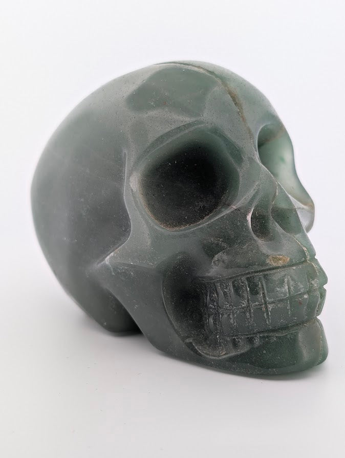 Green Aventurine Crystal Skull ~500g hand-carved quartz carving with subtle shimmer