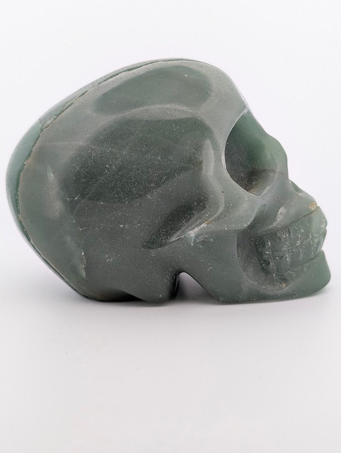 Green Aventurine Crystal Skull ~500g hand-carved quartz carving with subtle shimmer