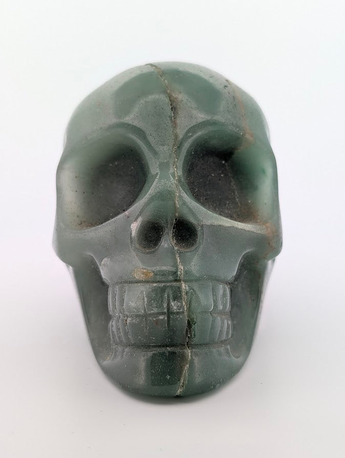 Green Aventurine Crystal Skull ~500g hand-carved quartz carving with subtle shimmer