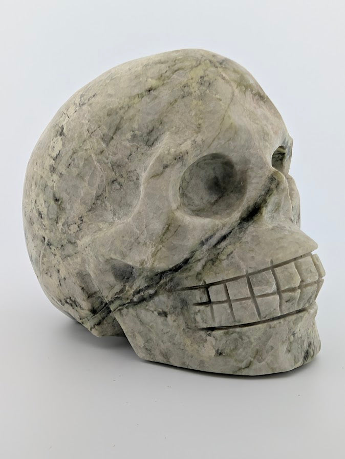 Green and White Jade Crystal Skull ~500g hand-carved jade carving