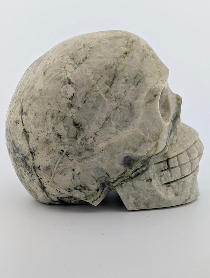 Green and White Jade Crystal Skull ~500g hand-carved jade carving