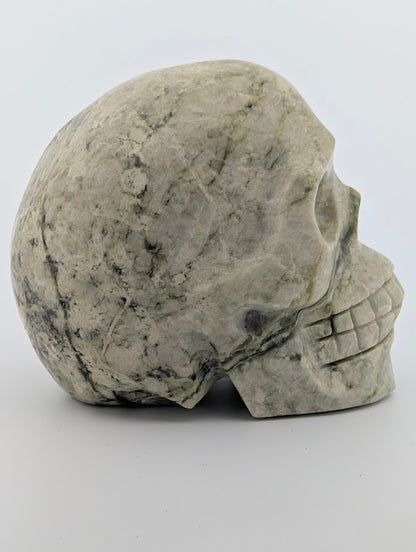 Green and White Jade Crystal Skull ~500g hand-carved jade carving