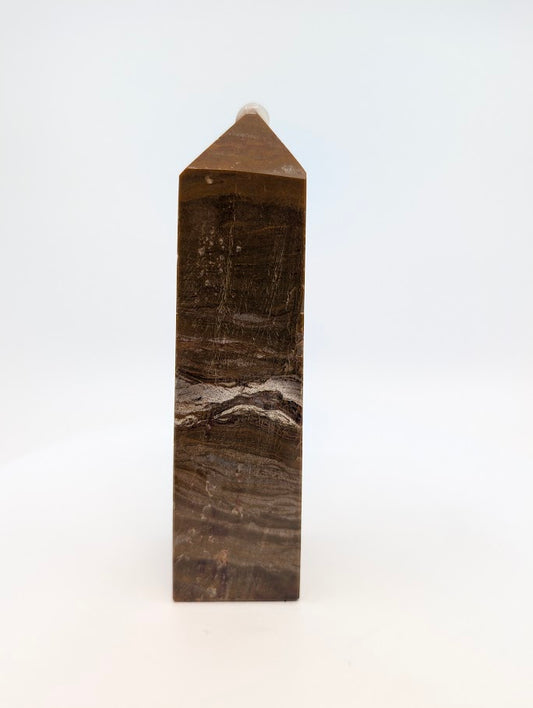 Ocean Jasper Tower OJ-02 – 12.8 cm, 310 g, golden-brown with quartz veining