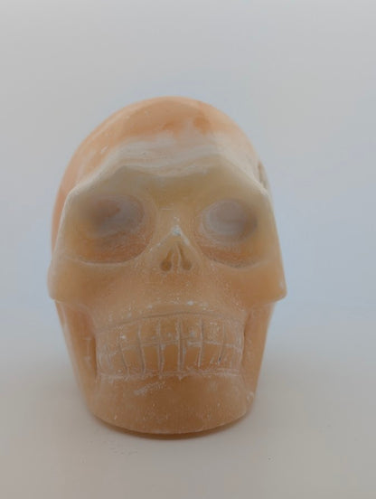 Orange Calcite Crystal Skull ~500g hand-carved carving with warm orange glow
