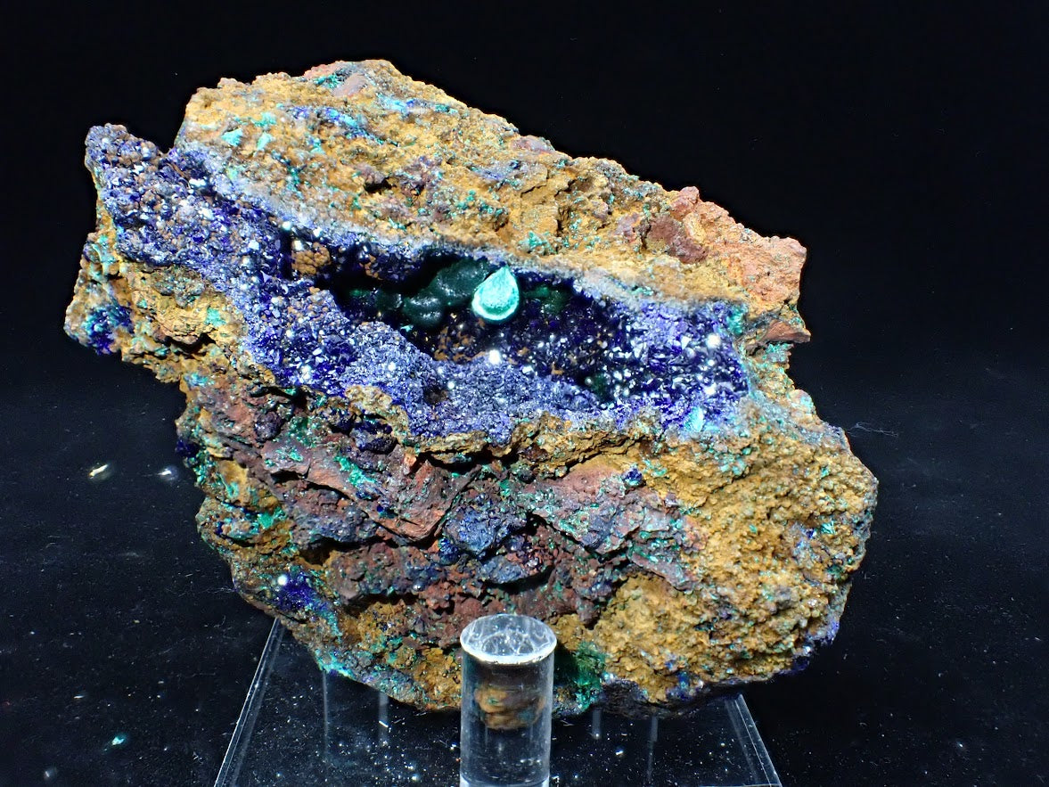 Rare Azurite Geode with Malachite Spheres - 4 x 3 x 2.5 Inches, Anhui Province