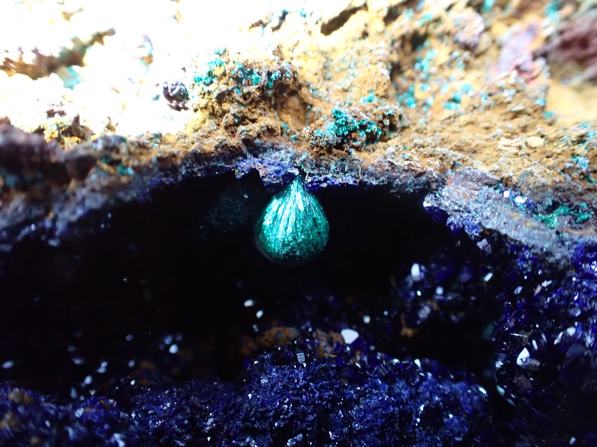 Rare Azurite Geode with Malachite Spheres - 4 x 3 x 2.5 Inches, Anhui Province