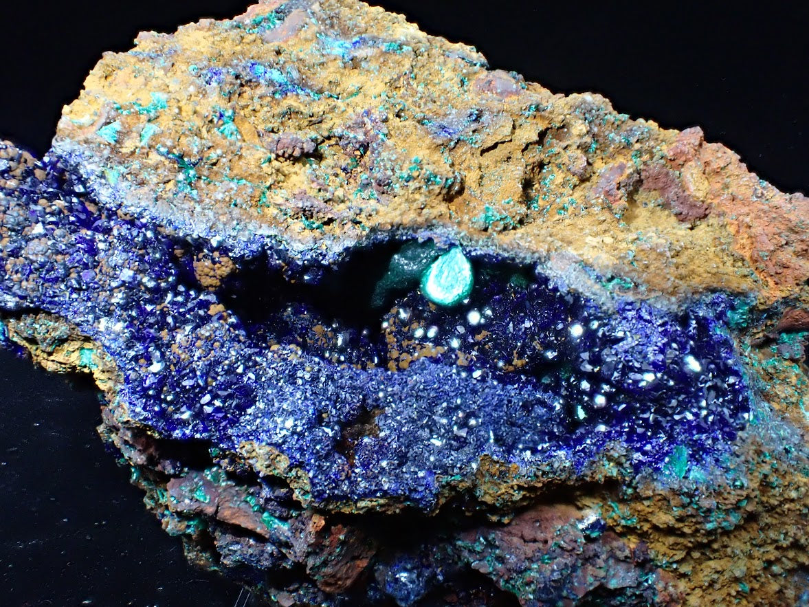 Rare Azurite Geode with Malachite Spheres - 4 x 3 x 2.5 Inches, Anhui Province