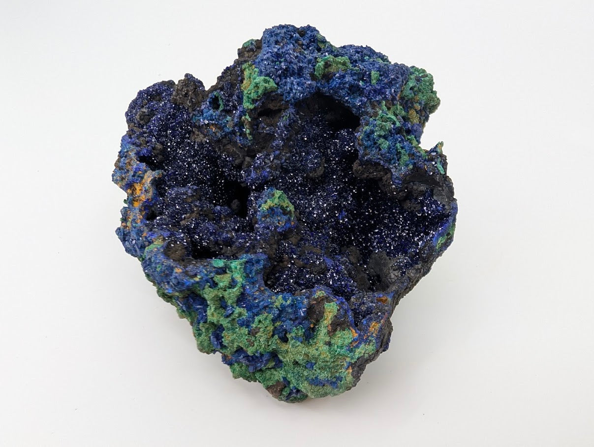 Sparkling Azurite Vug with Malachite Accents - 4 x 4 Inches, Anhui Province